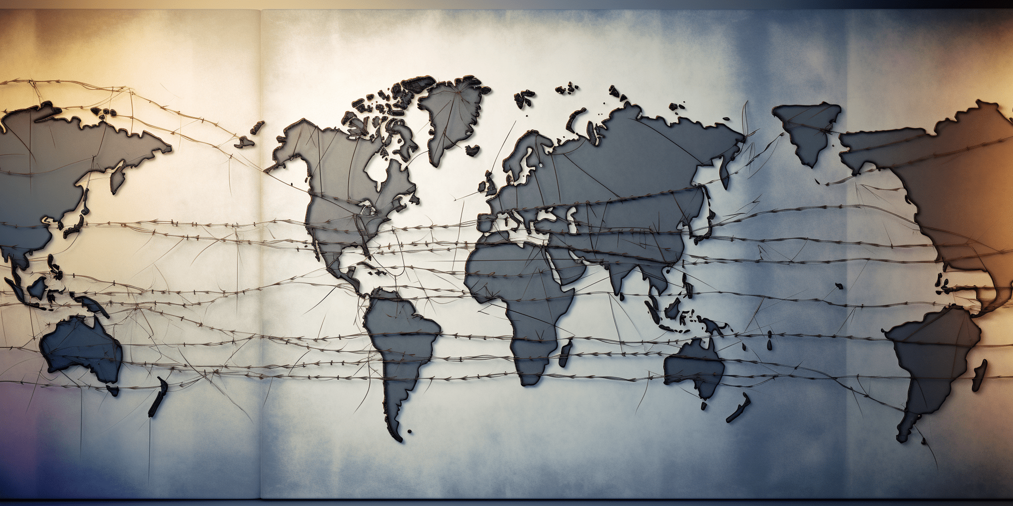 Carte du monde entouré de fils barbelés