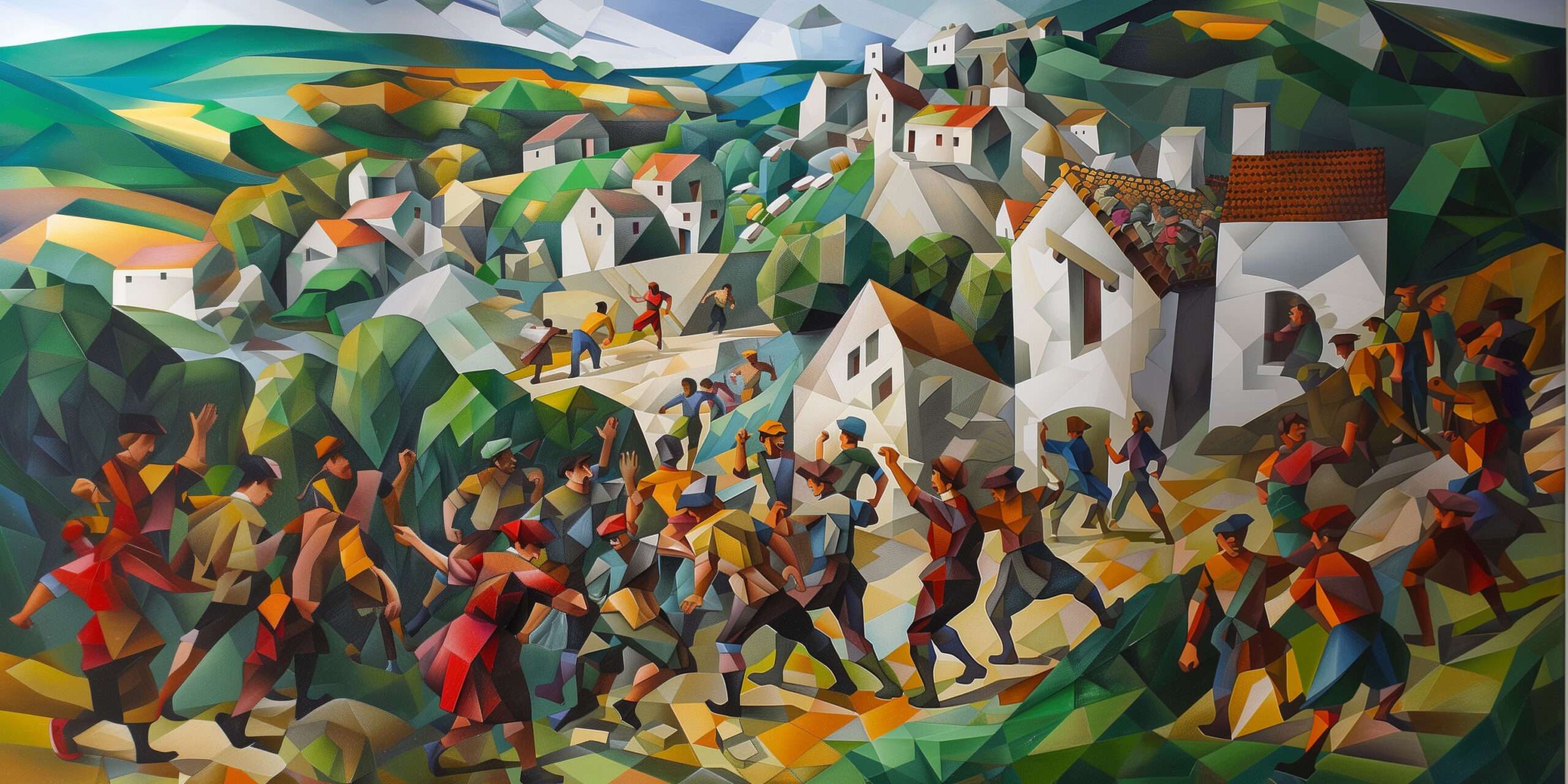 Les paysans contre l'armée au Larzac (vision artistique cubique)